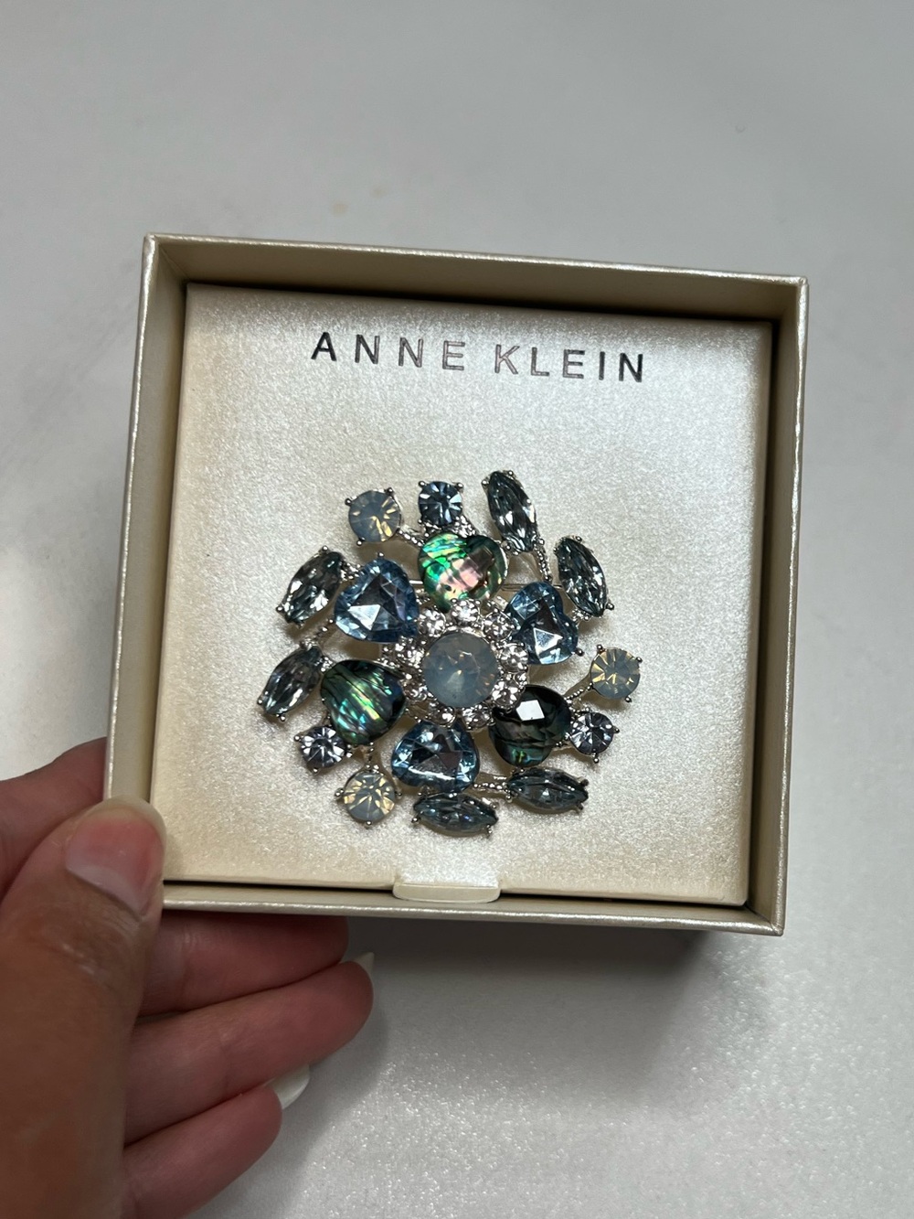 Anne Klein Blue and Green Crystal Cluster Brooch